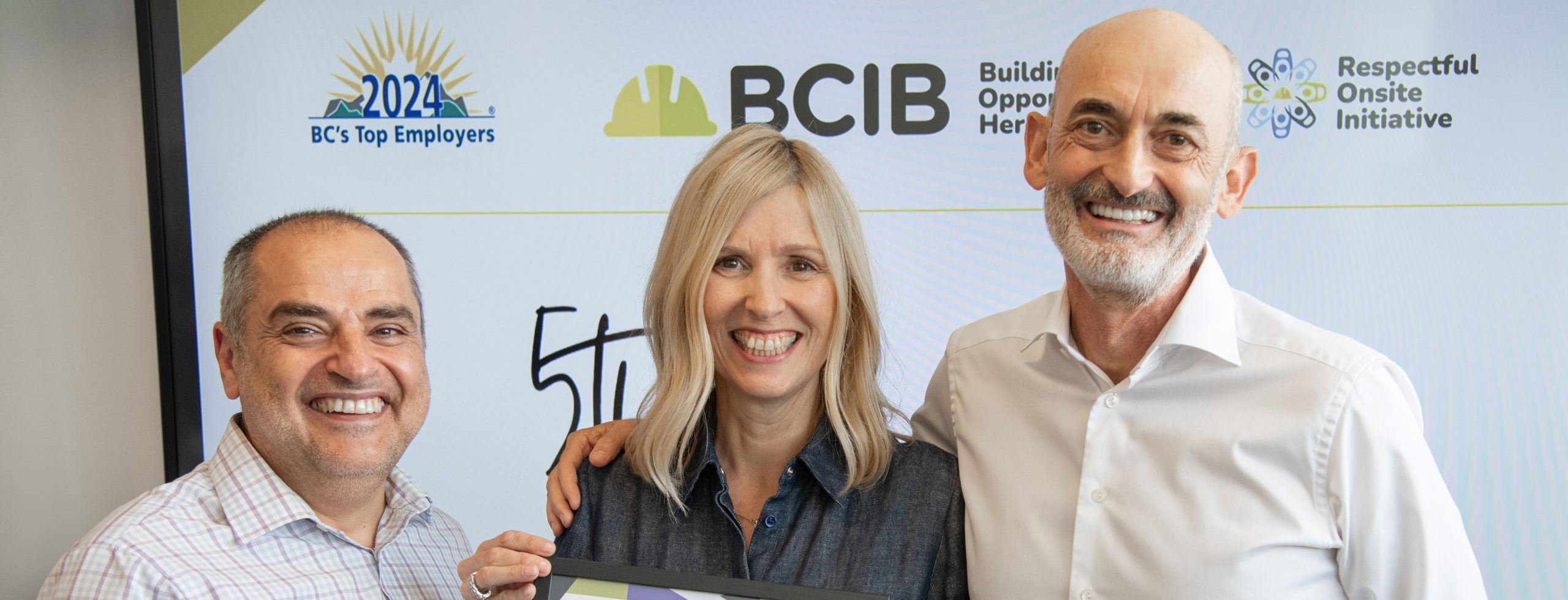 Mario Piscitelli (CFO), Irene Kerr (CEO), and Sveto Plavsic (COO) at the BCIB 5th Anniversary celebration.